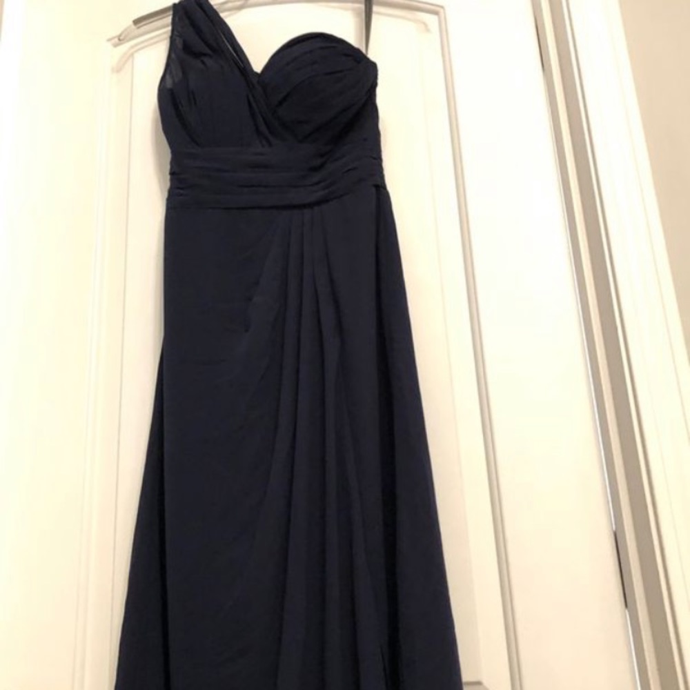 Bill Levkoff One Shoulder Bridesmaid Dress- NAVY